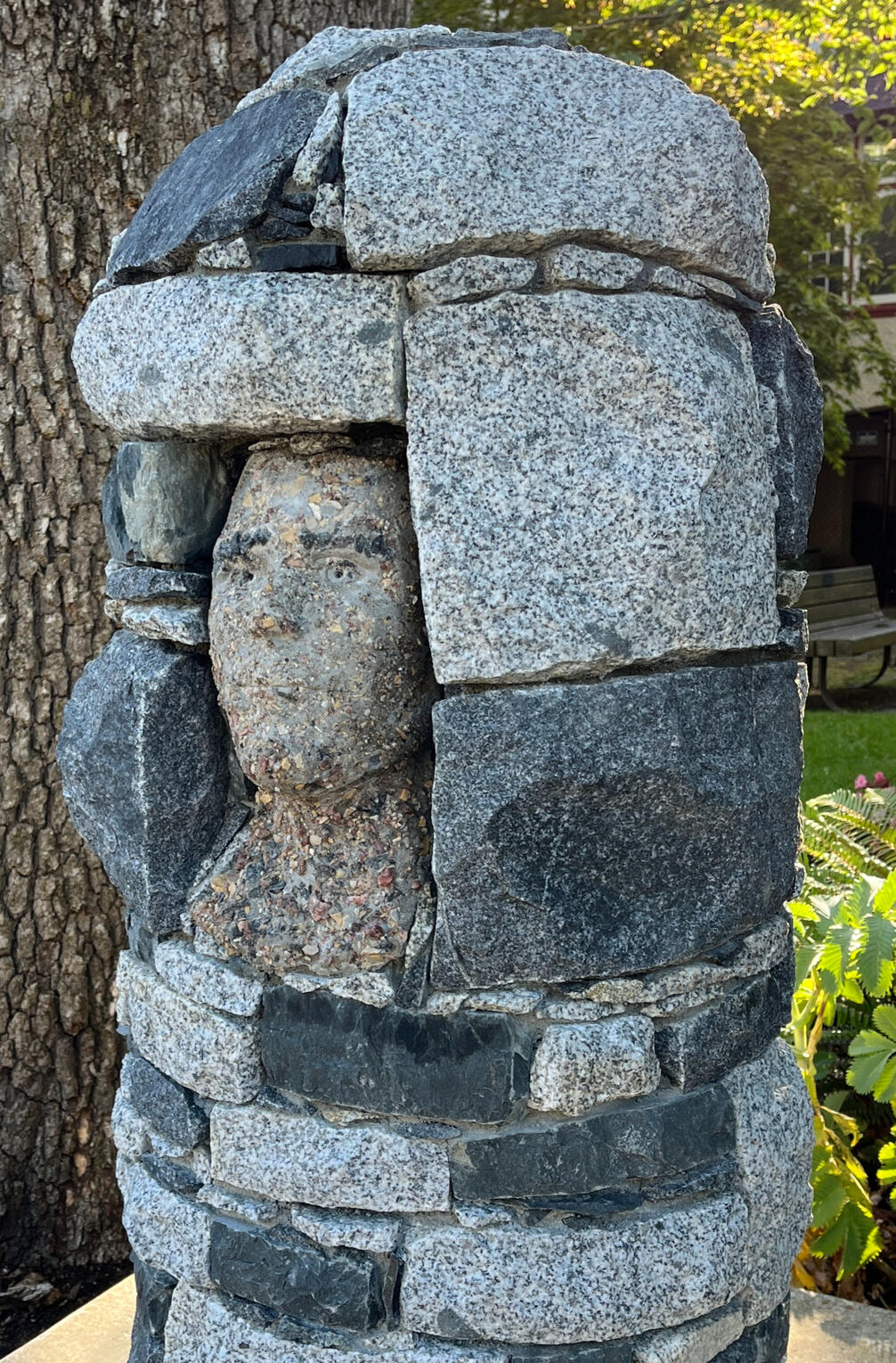 EMERGENCE (2026) Life sized partial bust. Fieldstone & concrete. (127 cm x 55 cm x 55 cm)